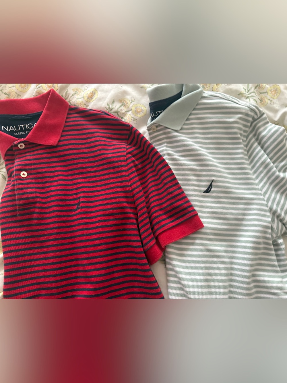 Red and navy stripes teal and white stripes Nautica classic fit polos large